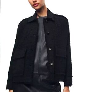 Zara Black Lapel Collar Textured Finish  Structured Collection Jacket Size M/L
